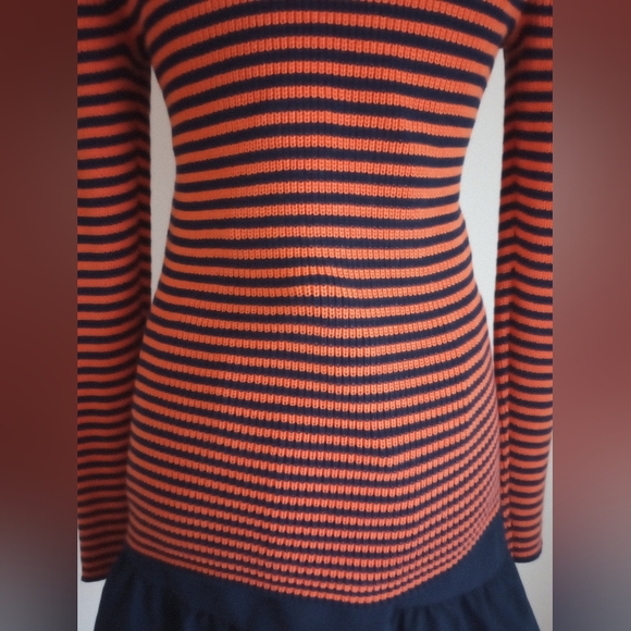 Ralph Lauren Orange Navy Blue Striped Shaker Knit Boat Neck Sweater Size Small - Picture 11 of 15